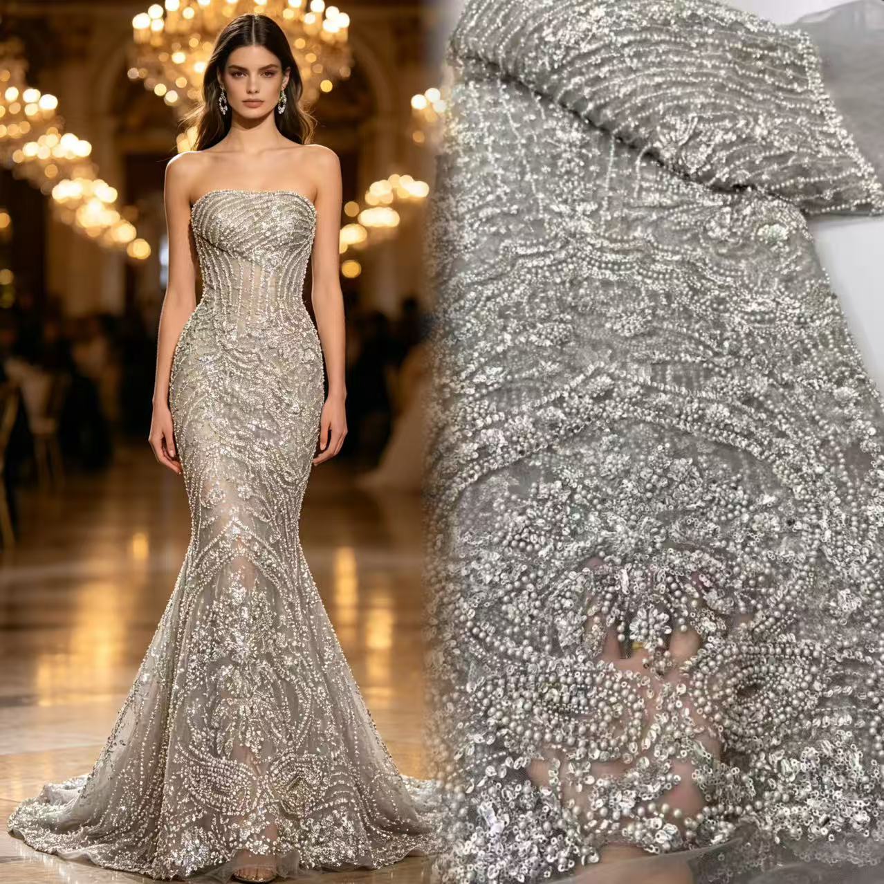Glitter Tablecloth - Luksusowa francuska tiulowa koronka z cekinami